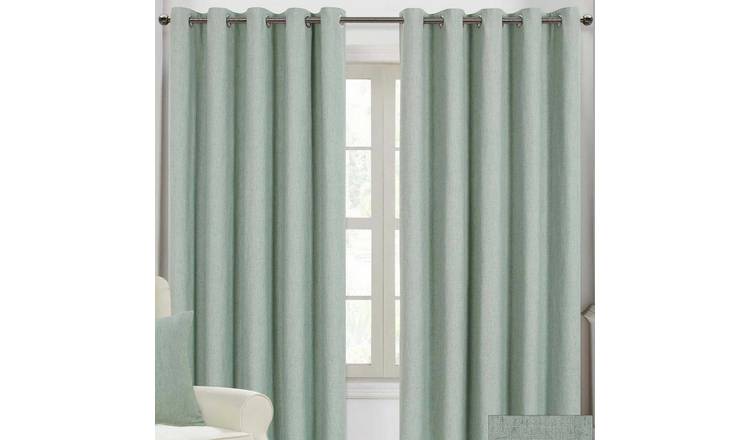 Homescapes Duck Egg Blue Linen Eyelet Lined Curtains - 167cm x 137cm