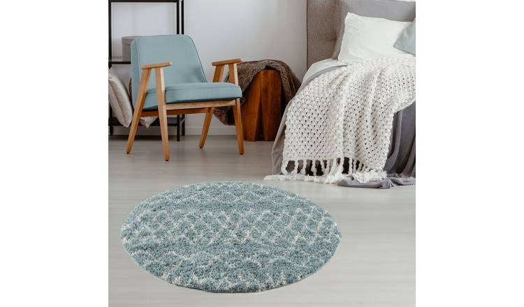 The Rugs Duck Egg Blue Moroccan Shaggy Tangier Round Rug - 120cm