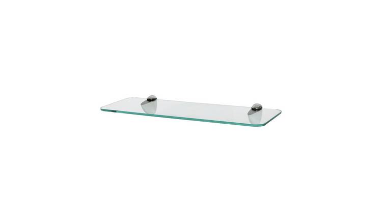 Harbour Housewares Rounded Floating Glass Bathroom Shelf - Clear & Chrome