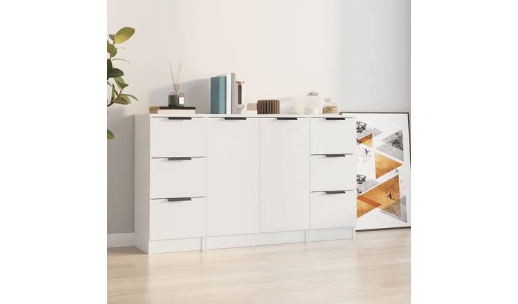 Walplus Pack of 3 Engineered Wood Sideboard - White - 30 x 30 x 70 cm