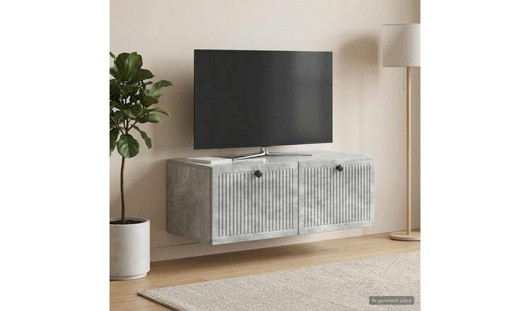 Walplus Wall Mounted TV Cabinet - Concrete Grey - 78.5 x 41 x 30 cm