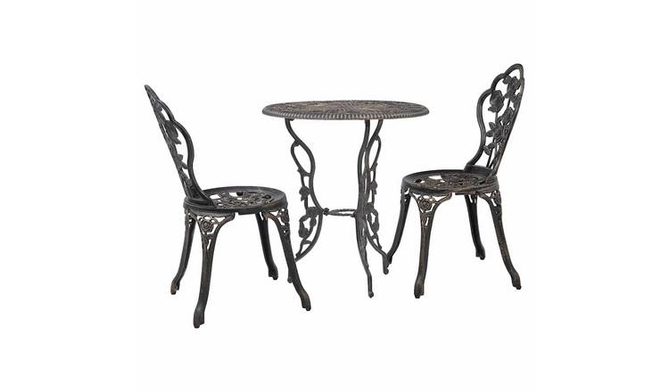 Walplus 3 Piece Cast Aluminium Bistro Set - Brown - 59 x 59 x 62 cm
