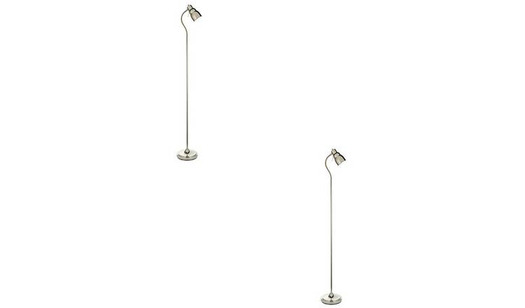 Loops Direct Pack of 2 LED Compatible Steel Floor Lamp - Bright Nickel