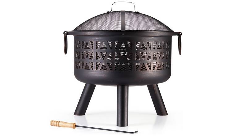 VonHaus Fire Pit with Geometric Design - Black