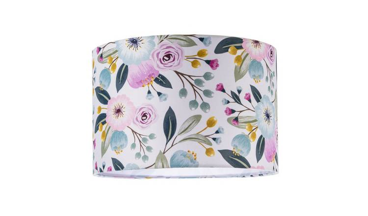 Happy Homewares Pink Cotton with Watercolour Botanical Floral Lampshade - 30cm