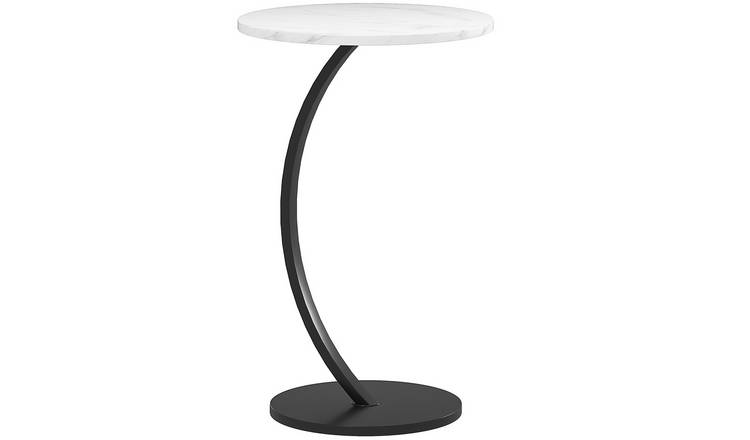 HOMCOM C Shaped Round Side Table with Marble Effect Top - White