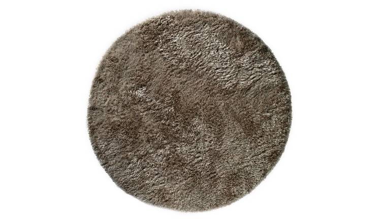 Mega Flooring Brown Shaggy Plain Circle Rug - 150 x 150cm
