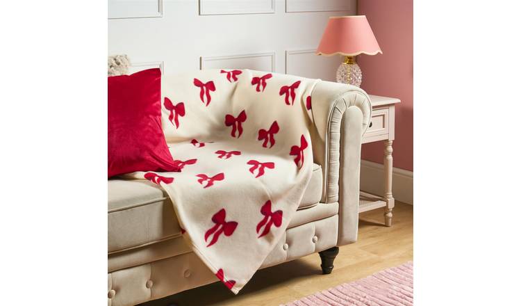 OHS Bows Polar Fleece Blanket Throw 120 x 150cm - Red