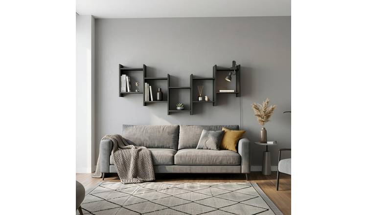 Decortie Bat Particleboard Floating Wall Shelf - Black Ash