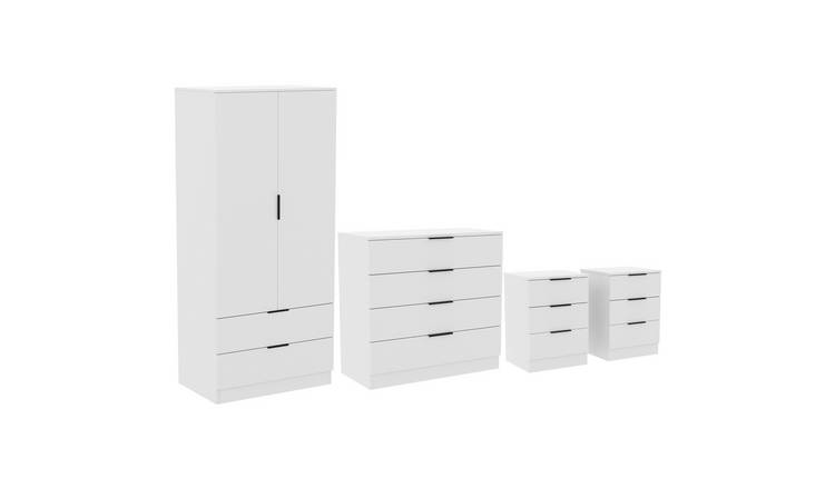 Vida Designs Trega Bedroom Set (Bedsides, 4 Drawer Chest, 2x2 Wardrobe) - White
