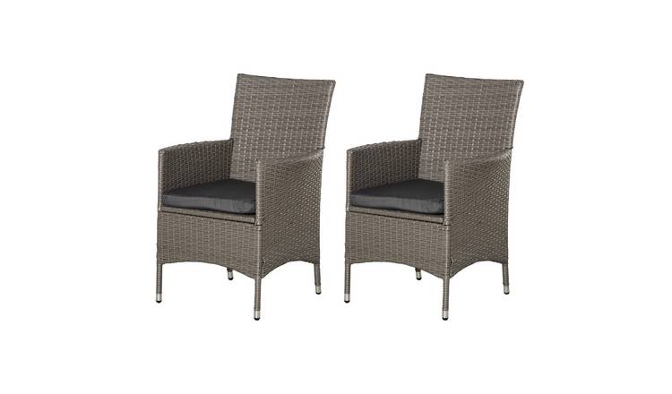 Outsunny Set of 2 Rattan Cushioned Garden Dining Chairs - Grey