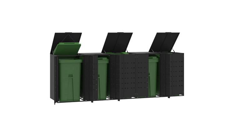 Walplus Steel Wheelie Bin Store - Black - 345 x 79 x 117 cm