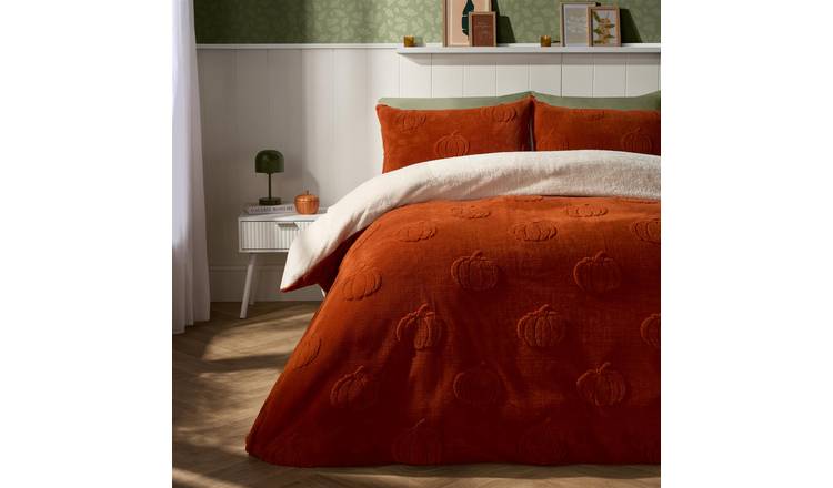 OHS Tufted Pumpkin Teddy Duvet Cover Set - Burnt Orange - Double