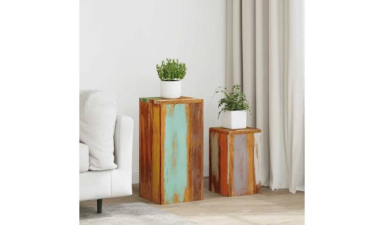 Walplus Pack of 2 Reclaimed Wood Solid Wood Plant Stand - 28 x 28 cm