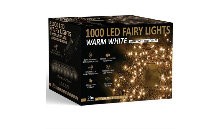 NETTA 1000 LED 25m Christmas Fairy String Lights with Timer - Warm White