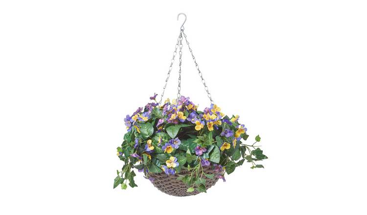 Homescapes Handcrafted Artificial Pansy Hanging Basket - Purple
