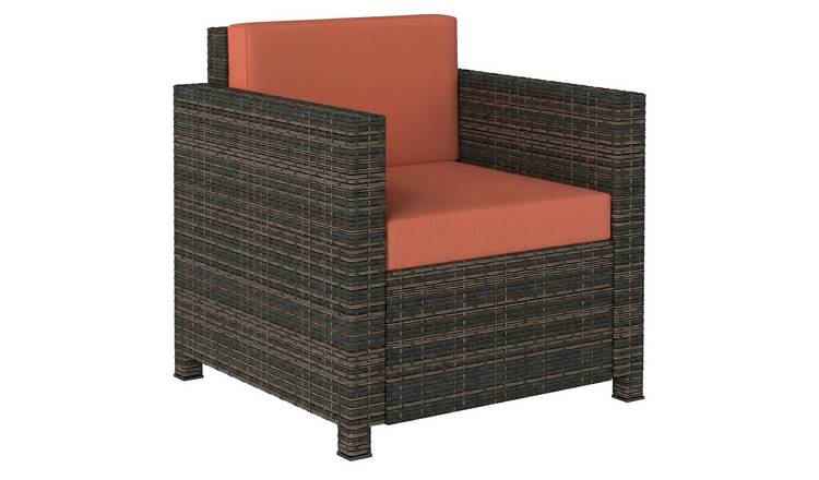 Outsunny Rattan Rattan Chair PE Wicker with Thickened Cushion - Brown Orange