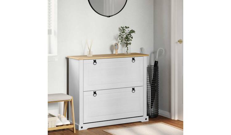 Walplus Solid Wood Shoe Cabinet - White - 99 x 32 x 85 cm
