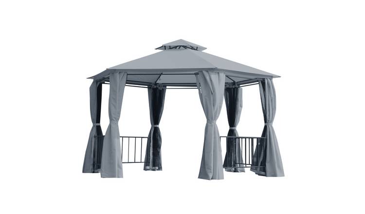 Outsunny Hexagon Steel 2-Tier Patio Gazebo – Grey