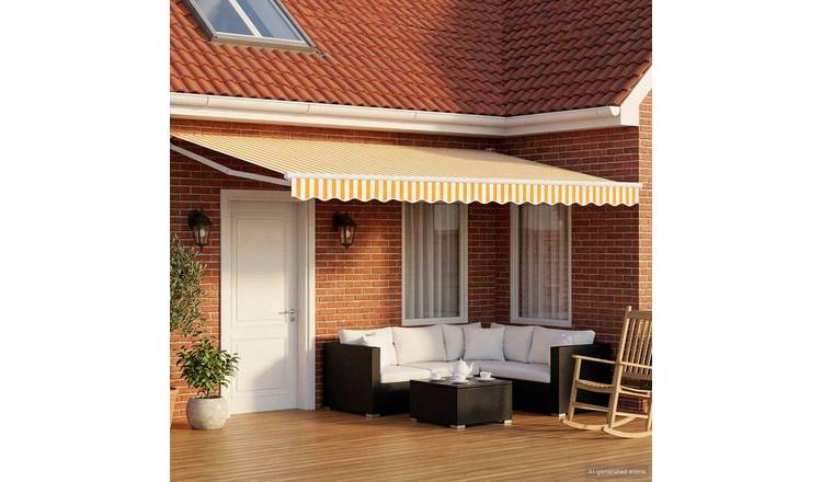 Walplus Electric Aluminium Retractable Awning - Yellow and White - 400 x 300 cm