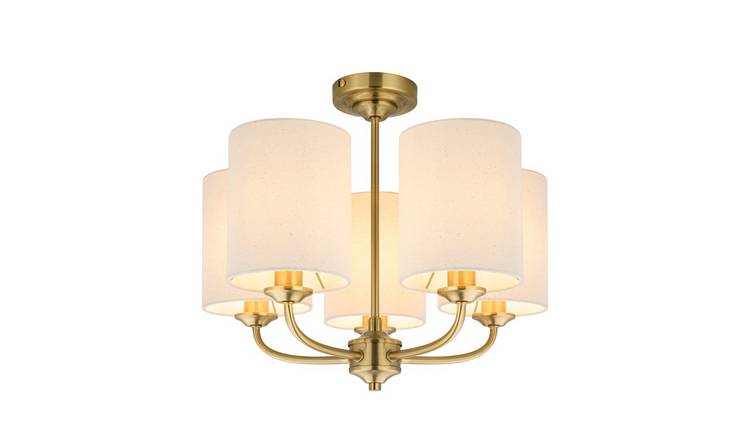 Cosylyte Winston 5 Light Classic Faux Linen Drum Shade Ceiling Light - Brass