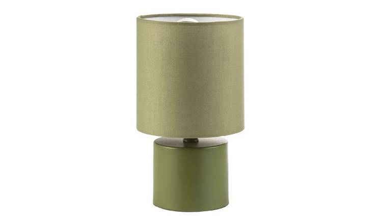 Happy Homewares Dusty Olive Green with Cotton Fabric Drum Table Lamp - 13cm