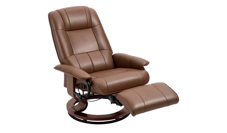 HOMCOM Faux Leather Upholstered Reclining Chair with Wooden Base - Brown