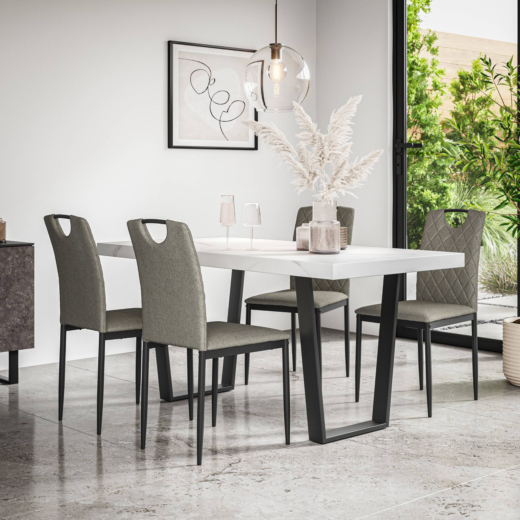 Furniture Online Aria Monza White Marble Dining Table & 4 Grey Chairs - Image 1
