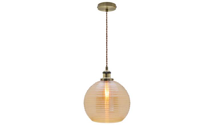 Energy Light Bulbs Smoked Sphere Ribbed Glass Ceiling Pendant Light - Gold