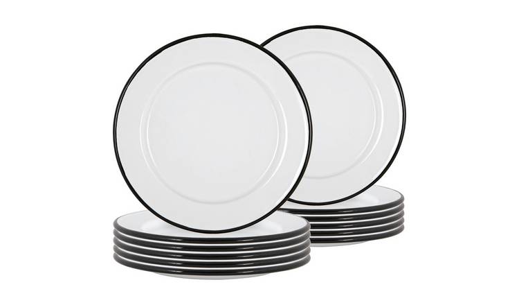 Argon Tableware White Enamel Side Plates - Black - Pack of 12