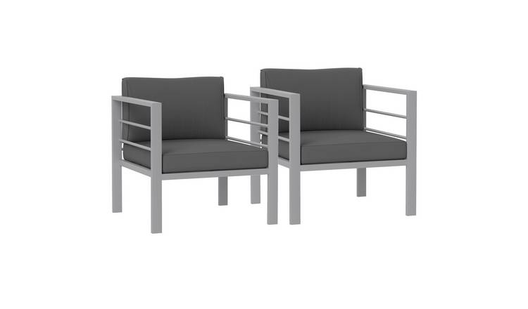 Outsunny Set of 2 Aluminium Cushioned Armchair Set – Dark Grey