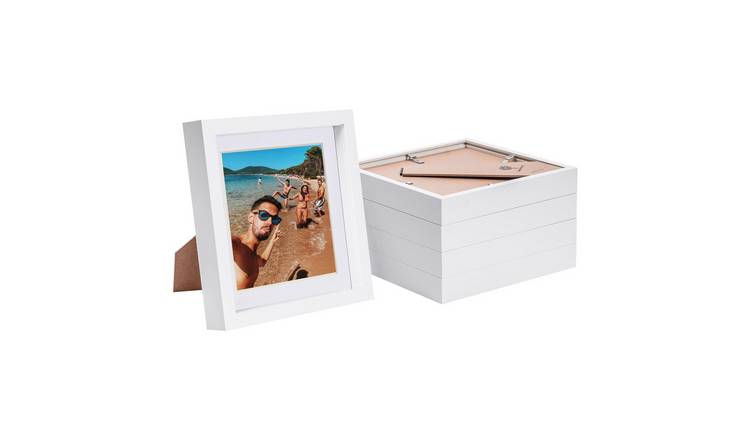 Nicola Spring 3D Box Photo Frames - 8" x 8" with Mount - Set of 5 - White