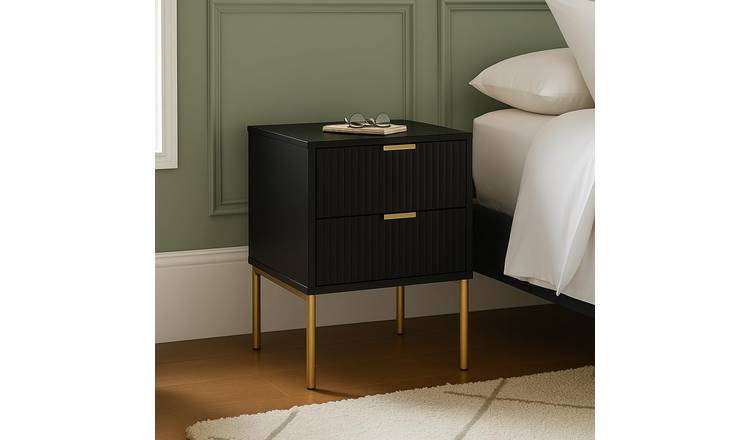 Home Treats Bedside Table Chest of 2 Drawers - Black