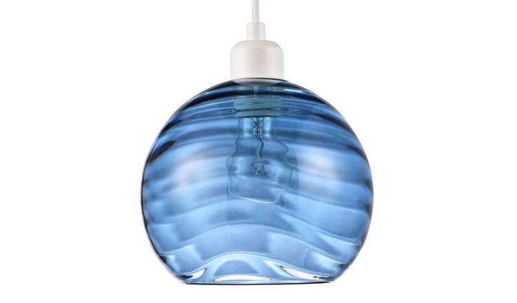 Happy Homewares Midnight Blue Circular Ribbed Glass Pendant Shade - 20cm