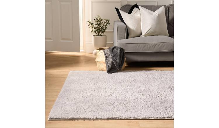 OHS Cosy Teddy Non-Slip Rug - 120 x 170cm - Silver