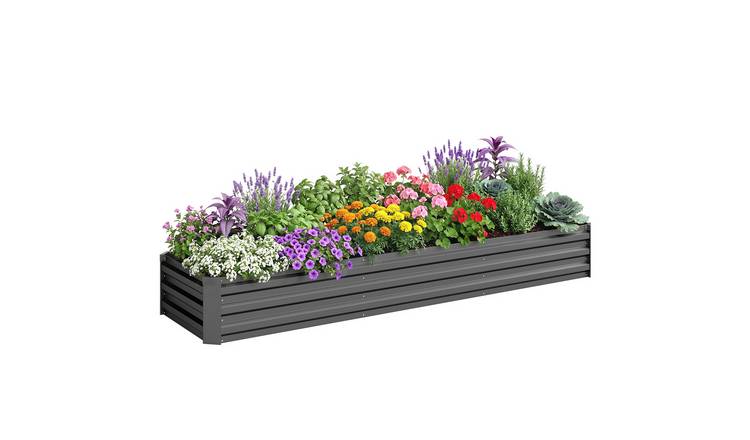 Outsunny Galvanised Steel Raised Garden Bed with Safety Edging – Dark Grey