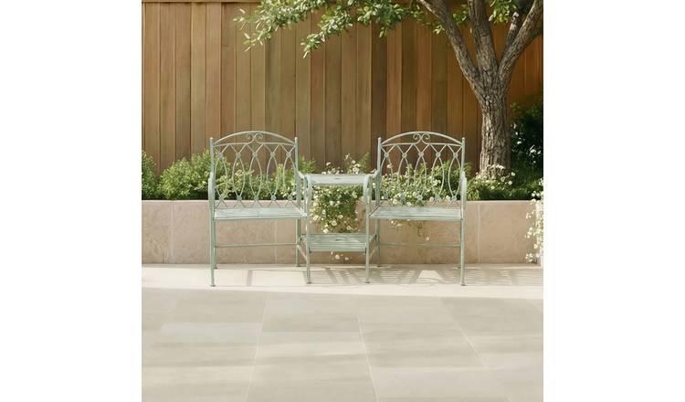 Charles Bentley Decorative Rustic Metal Garden Companion Seat - Green