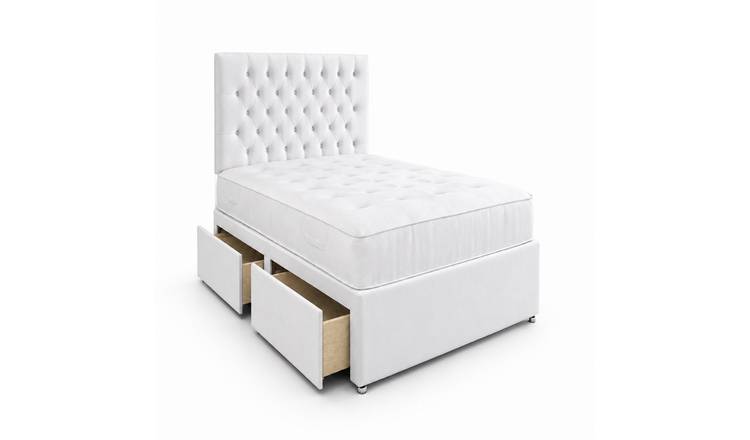 Comfy Deluxe 4ft6 Double      2 Drawer Velvet  Divan Bed Set - White
