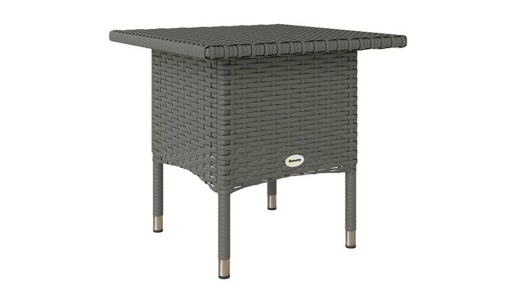 Outsunny PE Rattan and Steel Side Table - Grey