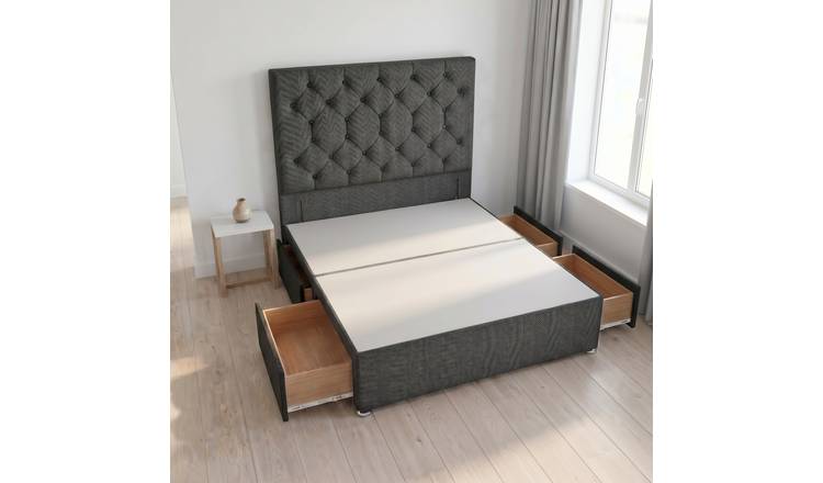 Somnior Diamante Tweed 6FT Super King 4 Drawer Divan Bed Base - Charcoal