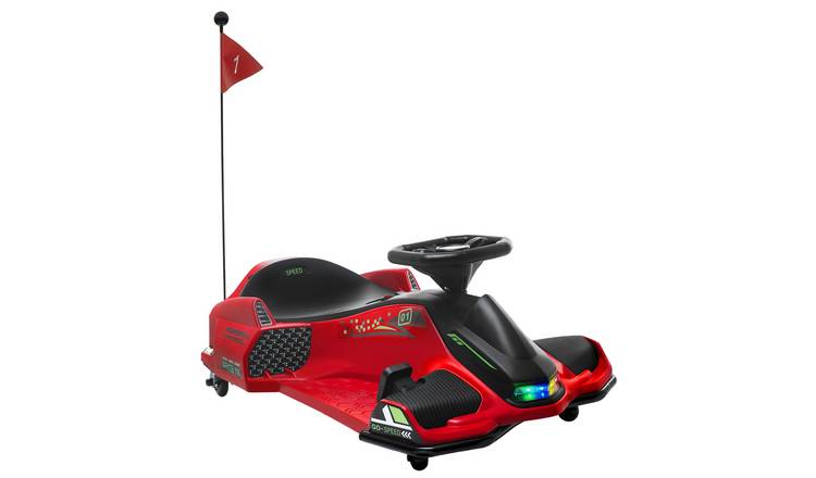 HOMCOM 12V Age 8 to 12 Years Drift LED Music Slow Start Ride On Go Kart – Red