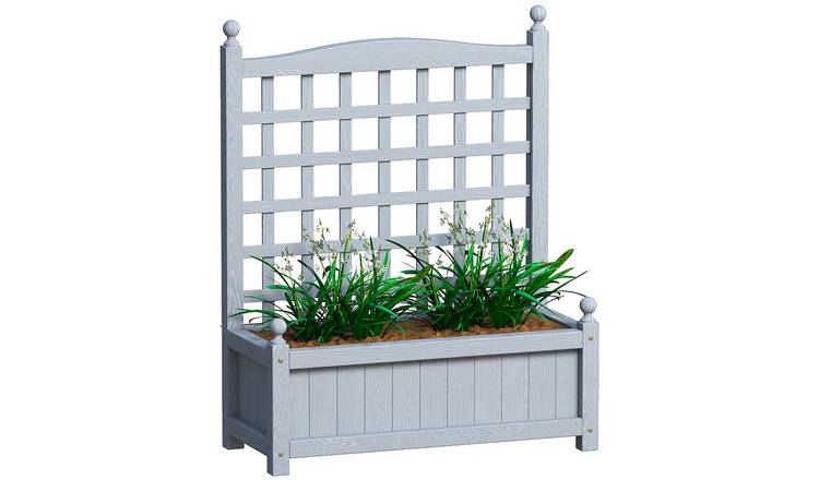 Outsunny Wooden Outdoor Garden Planters with Trellis - Grey
