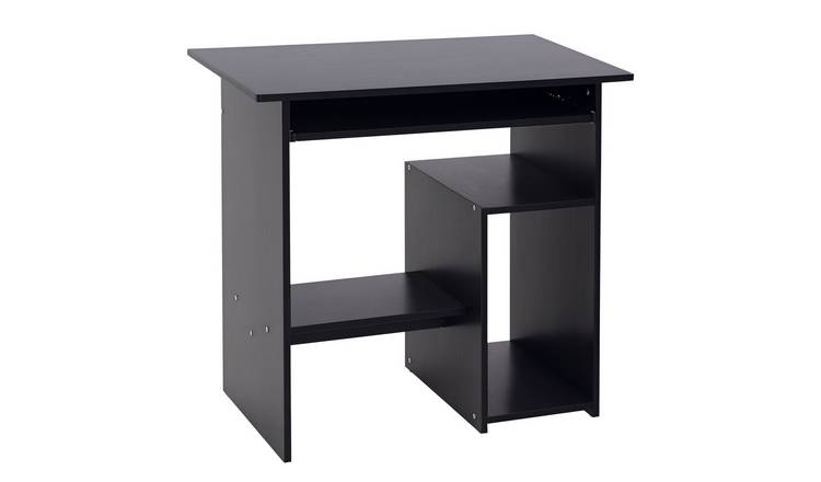 HOMCOM Storage Shelf Wooden Corner Office Desk - Black