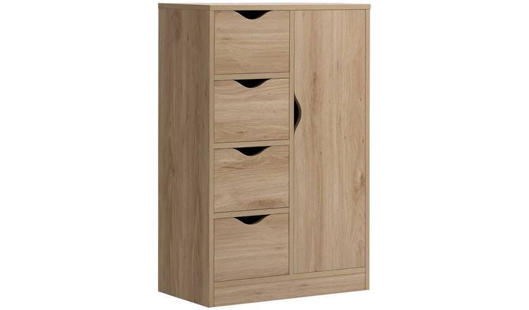 HOMCOM Bathroom Cabinet with 4 Drawers and Door Cupboard - Natural wood finish