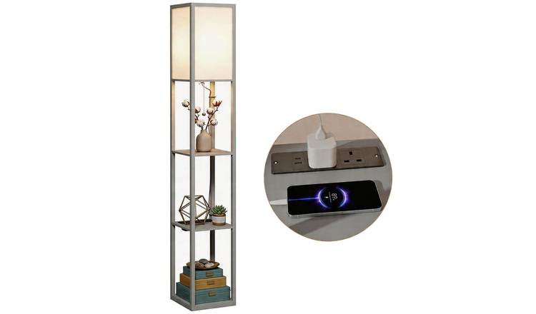 HOMCOM 3 Tier Dimmable LED Floor Lamp with USB charging Station - Grey