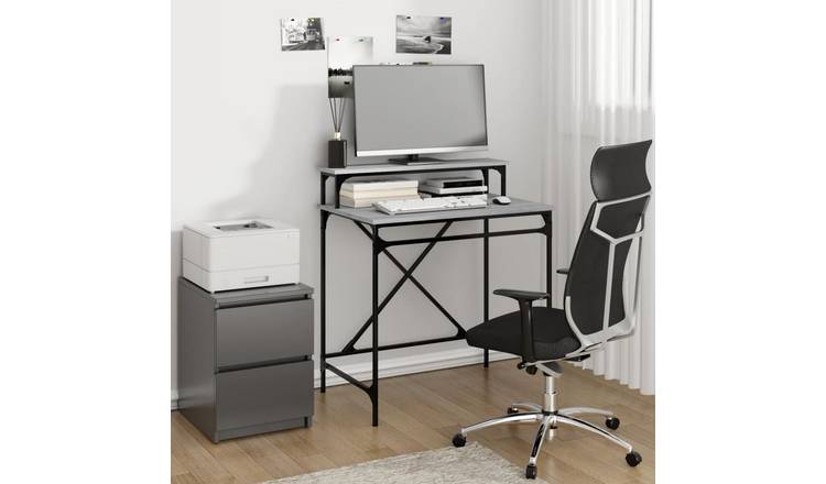 Walplus Engineered Wood and Iron Desk - Grey and Oak - 80 x 50 x 90 cm