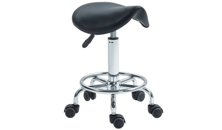 HOMCOM PU Leather Adjustable Rolling Salon Chair for Massage - Black