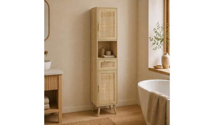 Home Source Astbury 2 Door 1 Drawer Tall Boy Cabinet - Natural