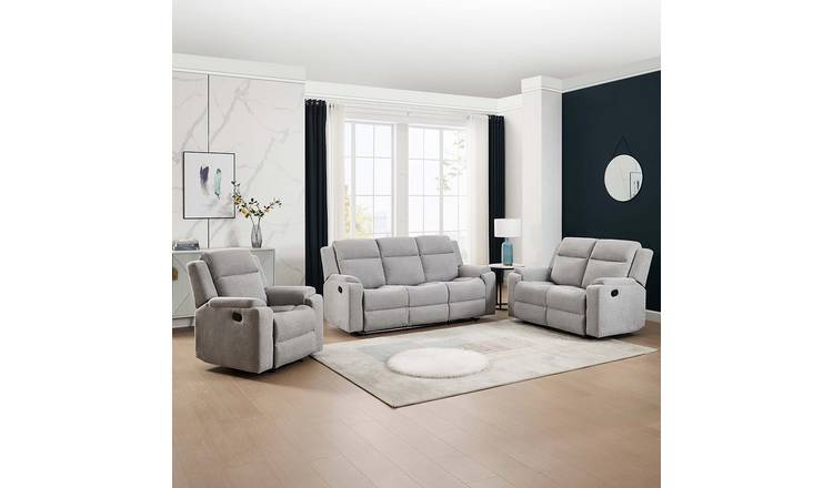 Furniture Online Orka Manual Recliner Chenille 1+2+3 Seater Sofa Set - Grey