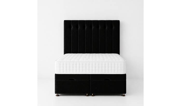 Comfy Deluxe Leo 4ft Small Double Plush Velvet End Lift Ottoman Bed Set - Black